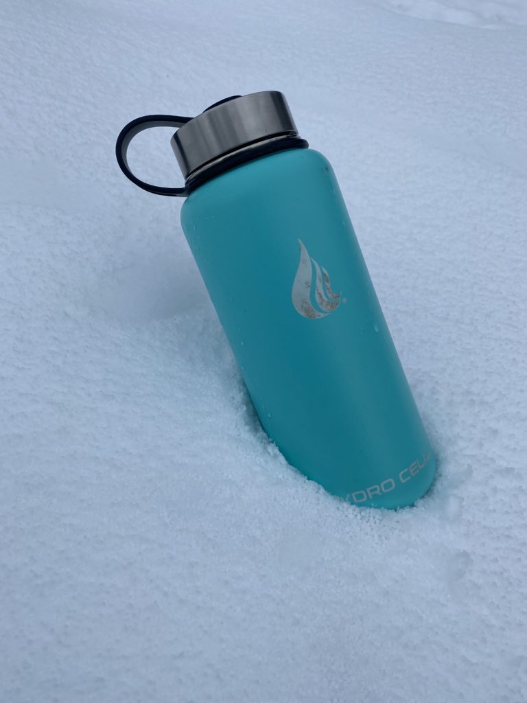 Water bottle in the snow